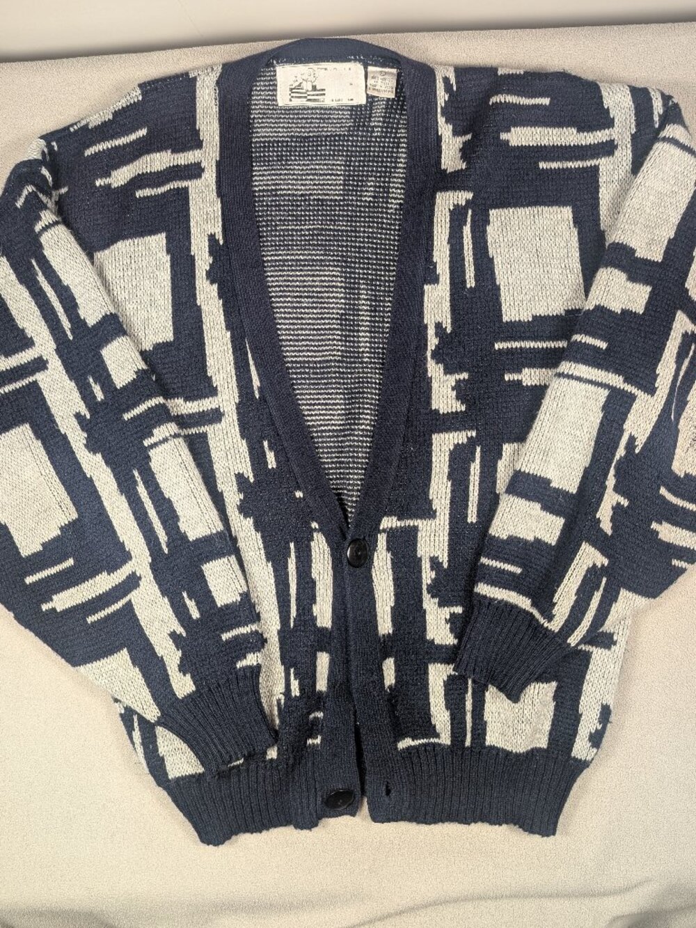 Vintage Frontline Geometric Grandpa Cardigan Retro 80s 90s